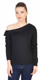 Pulover casual negru cu umar gol 6072