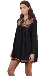 Rochie tunica neagra cu broderie colorata 602 N