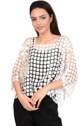 Bluza eleganta alba cu flori si fir lame H430 A