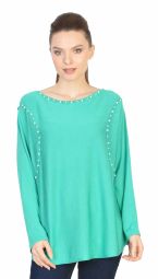 Pulover casual verde cu perle aplicate 1939V