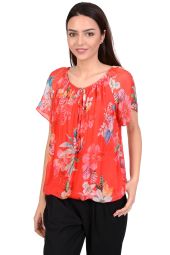 Bluza rosie din matase florala 08356 R