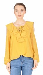 Bluza casual galbena cu volan decolteu 2702 G
