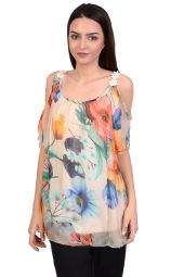 Bluza eleganta bej cu umeri decupati 08513 B