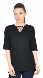 Bluza casual neagra cu perle si tull 5271 NG