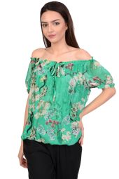 Bluza verde din matase cu print floral 08355 V