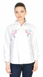 Camasa casual alba cu pasari flamingo CH752