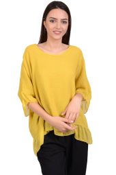 Bluza alba din in cu volan si broderie 1705M
