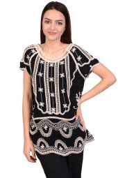 Bluza neagra din vascoza cu broderie bej 009 A/N