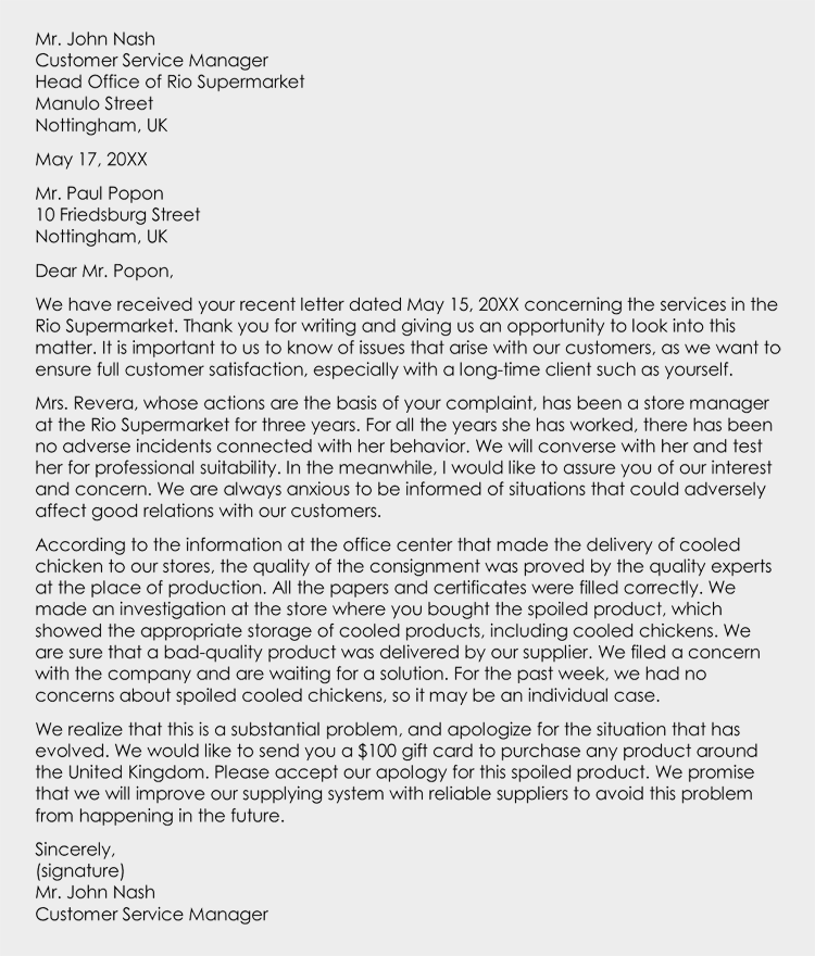 adjustment letter sample for damaged goods