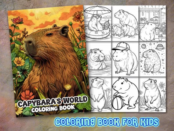 Capybara Coloring Book Cover and Pages