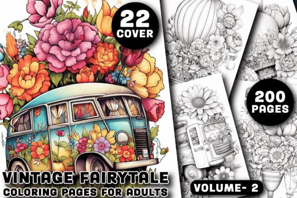 Vintage Fairytale Coloring Book Cover with Floral Van Design