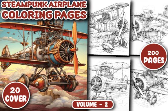 Steampunk Airplane Coloring Book Cover