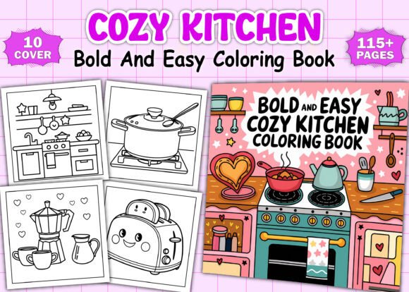 Cozy Kitchen Coloring Book Cover with Kitchen Utensils