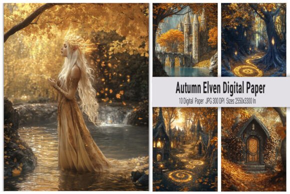 Autumn Elven Digital Paper Scenes