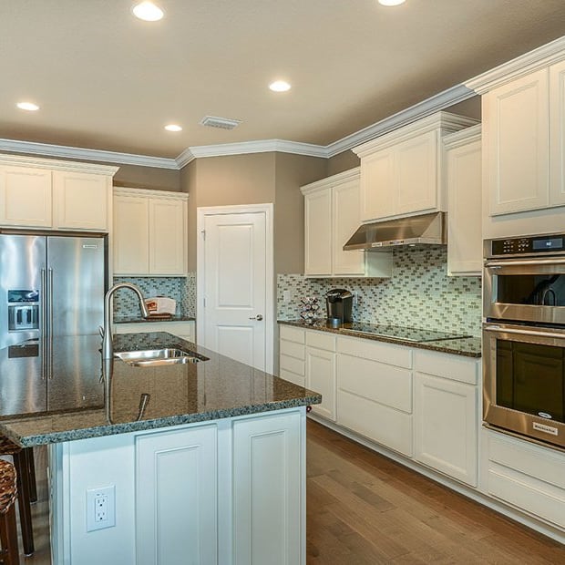 Kitchen with Slide-In Electric Rnage and Microwave