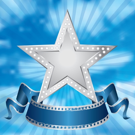 Vector metal silver movie star on the cloudy sky