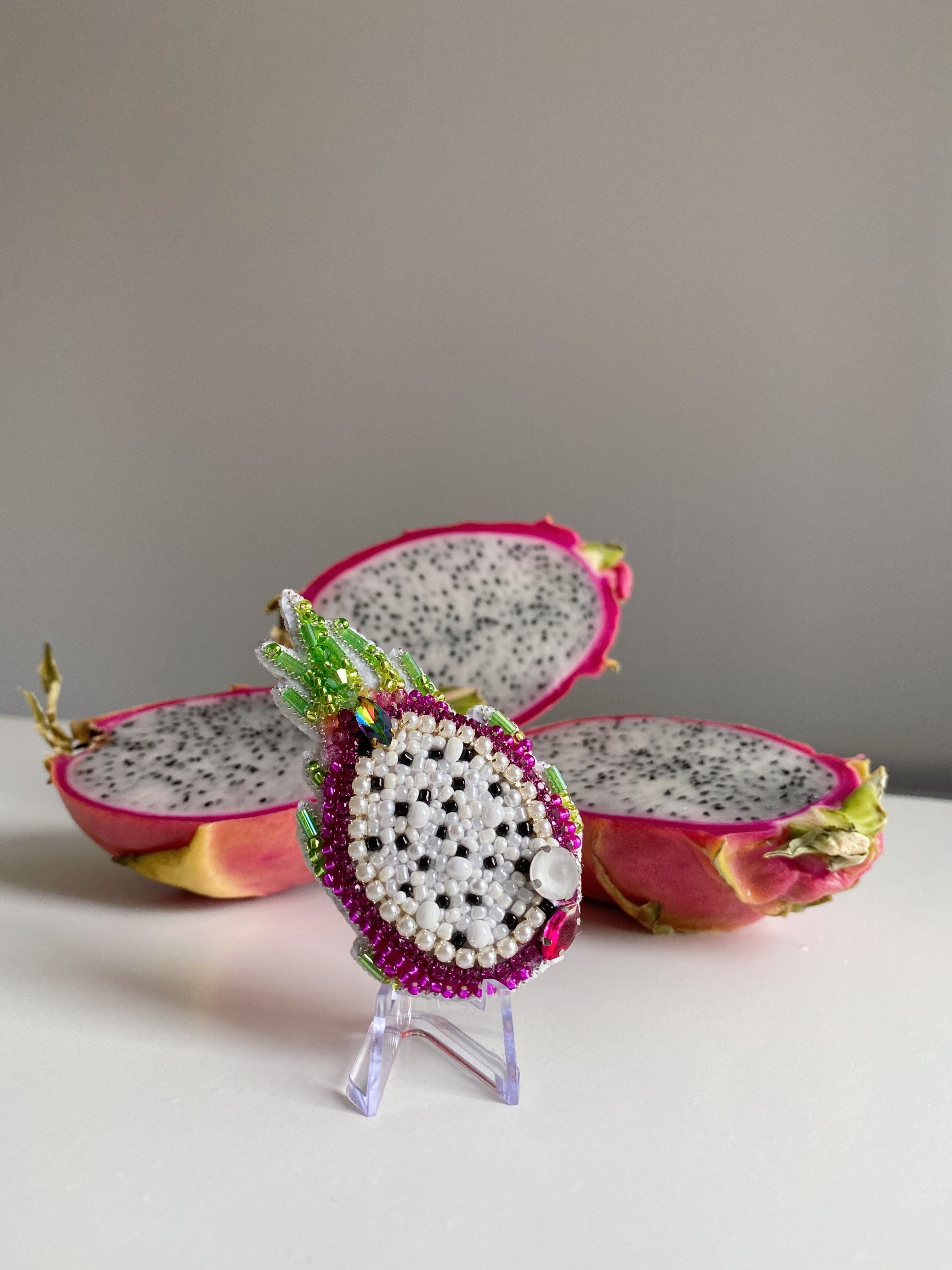 Handmade Beaded Brooch Dragon Fruit - Image 3