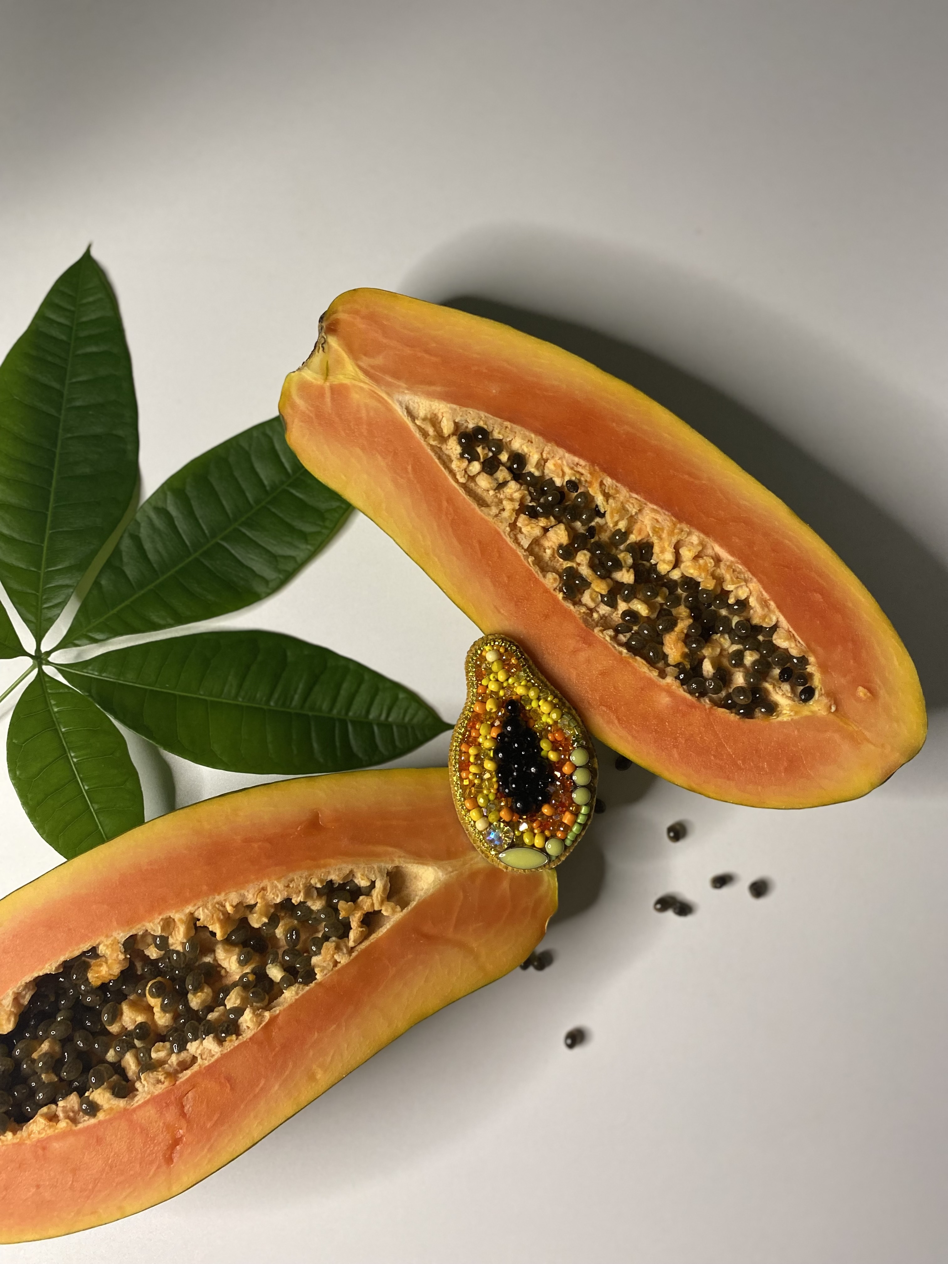 Papaya Beaded Brooch Handmade - Image 4