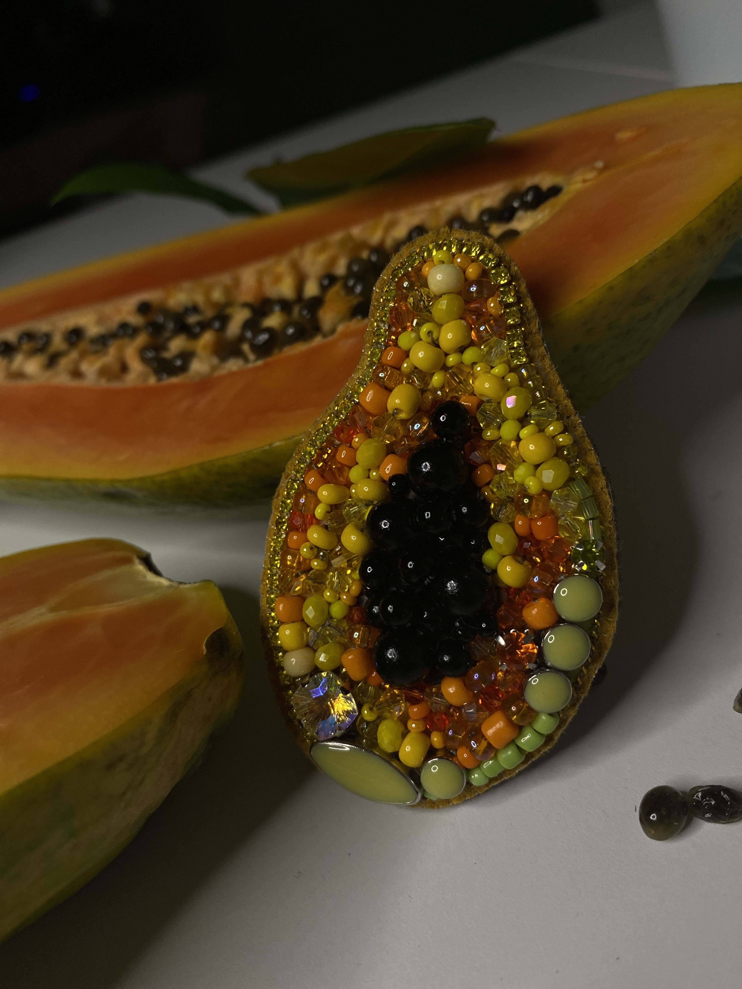Papaya Beaded Brooch Handmade - Image 5