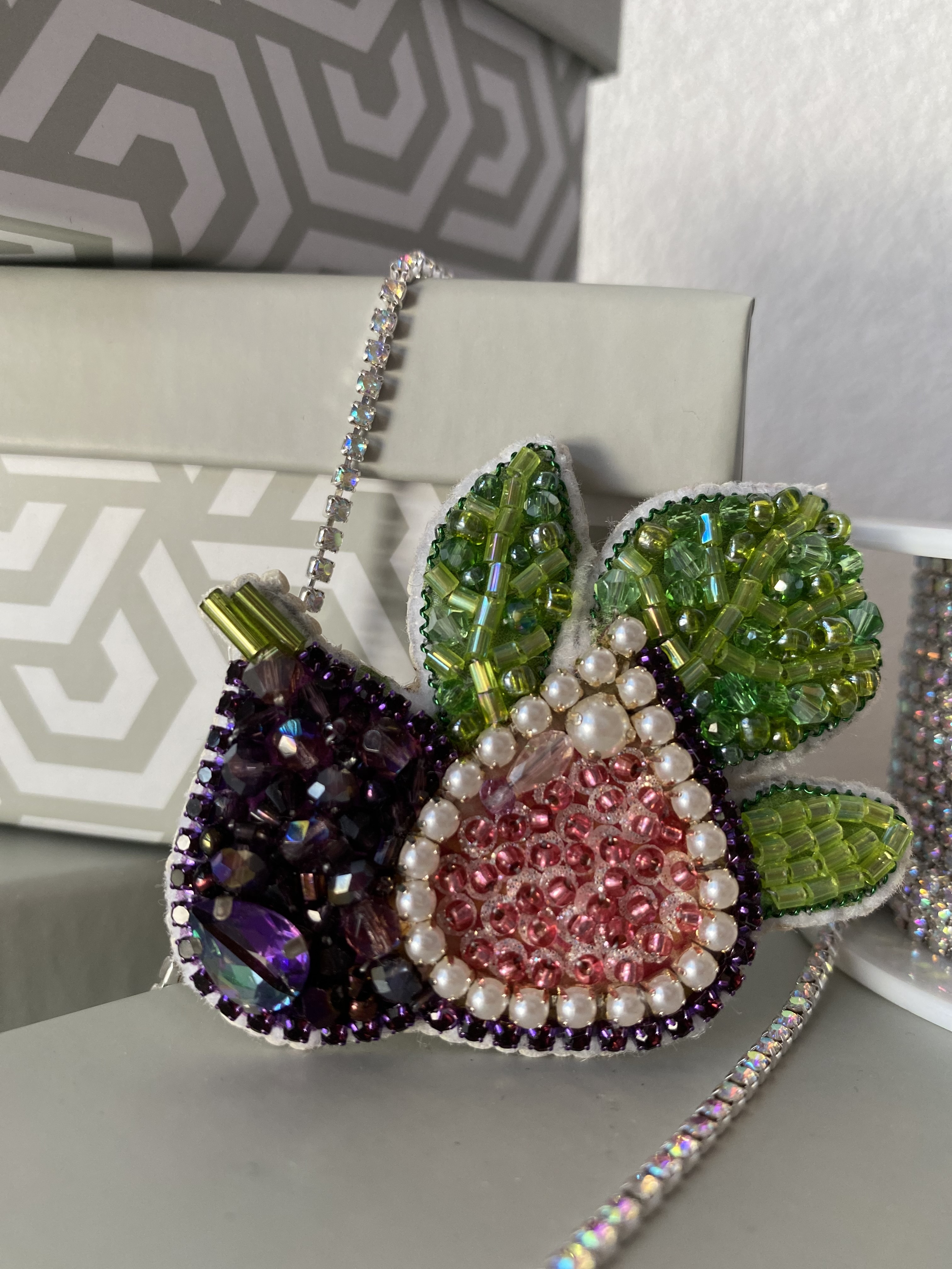 Fig Beaded Brooch Handmade - Image 2