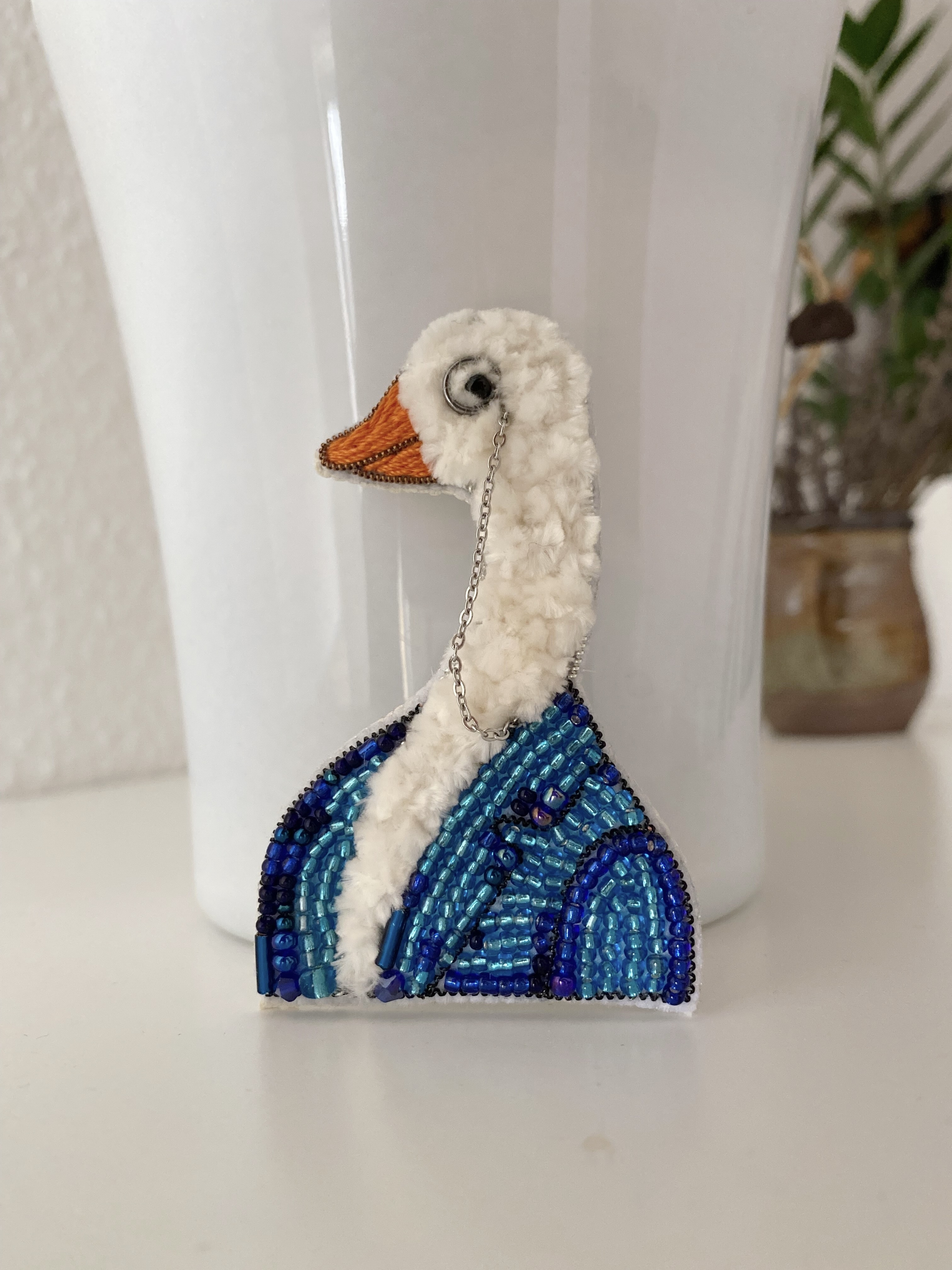 Gentleman Goose Beaded Brooch Handmade - Image 2