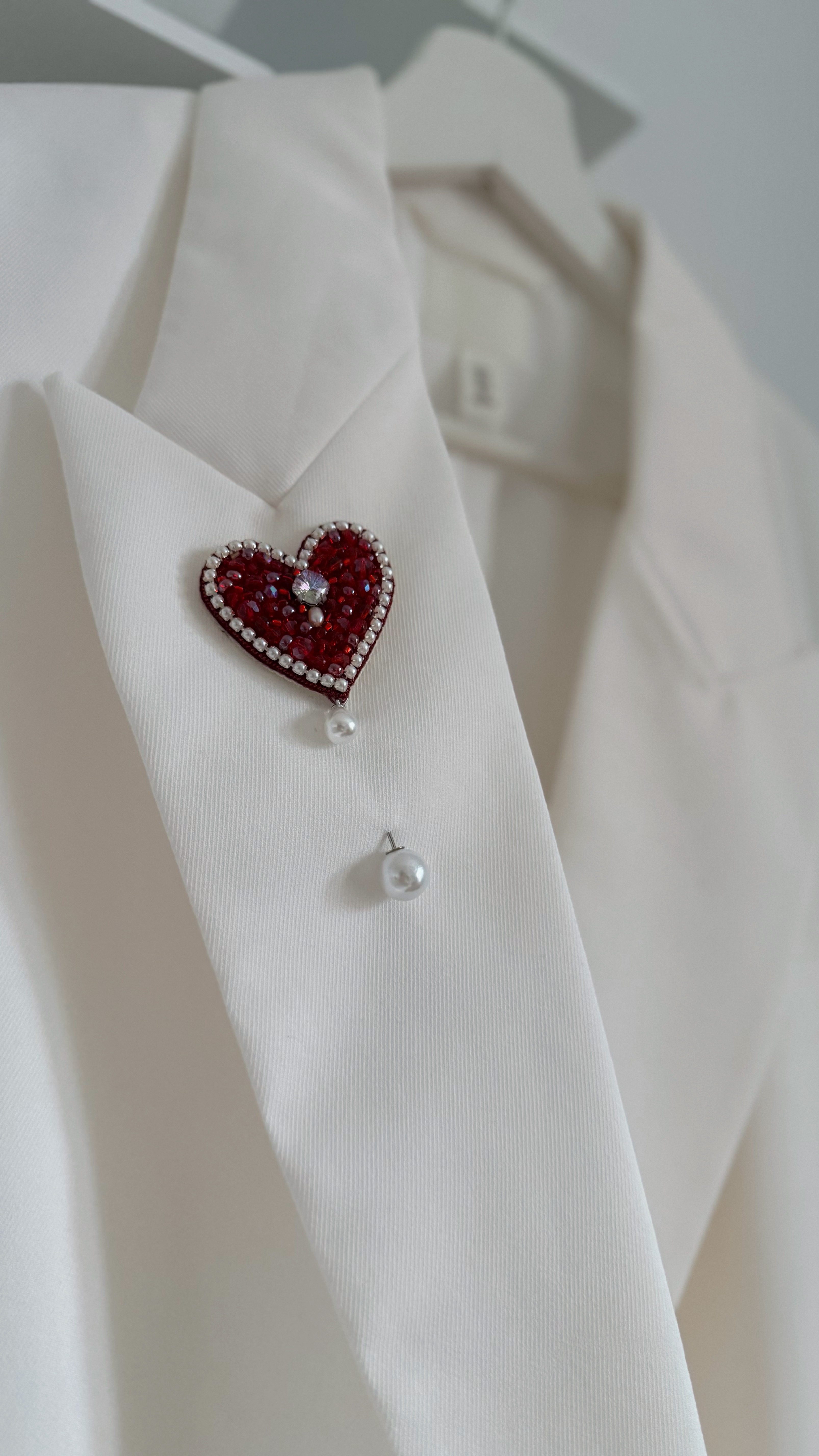 Handmade Beaded Heart Brooch - Image 1