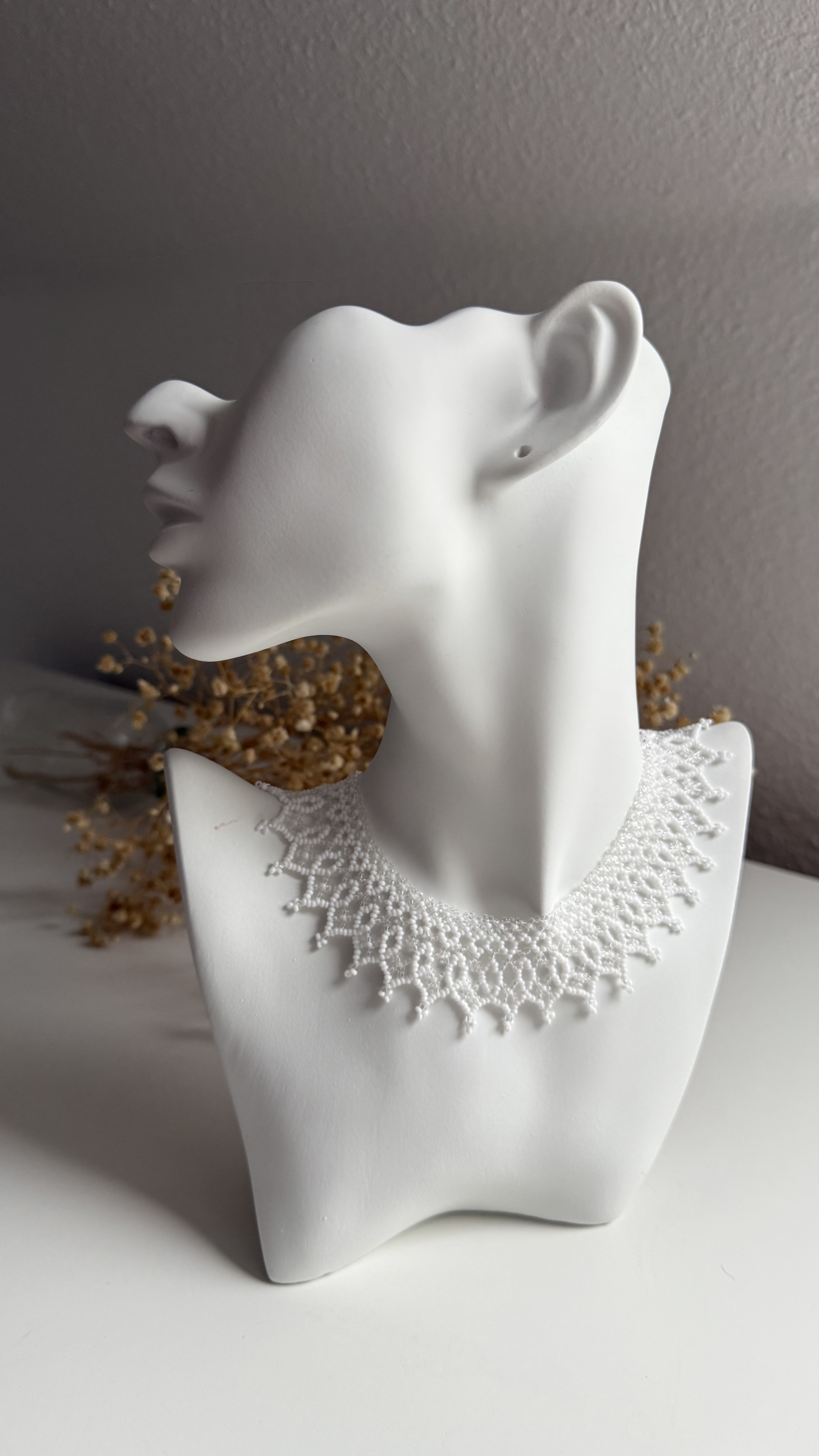 Handmade White Beaded Choker Necklace - Image 3