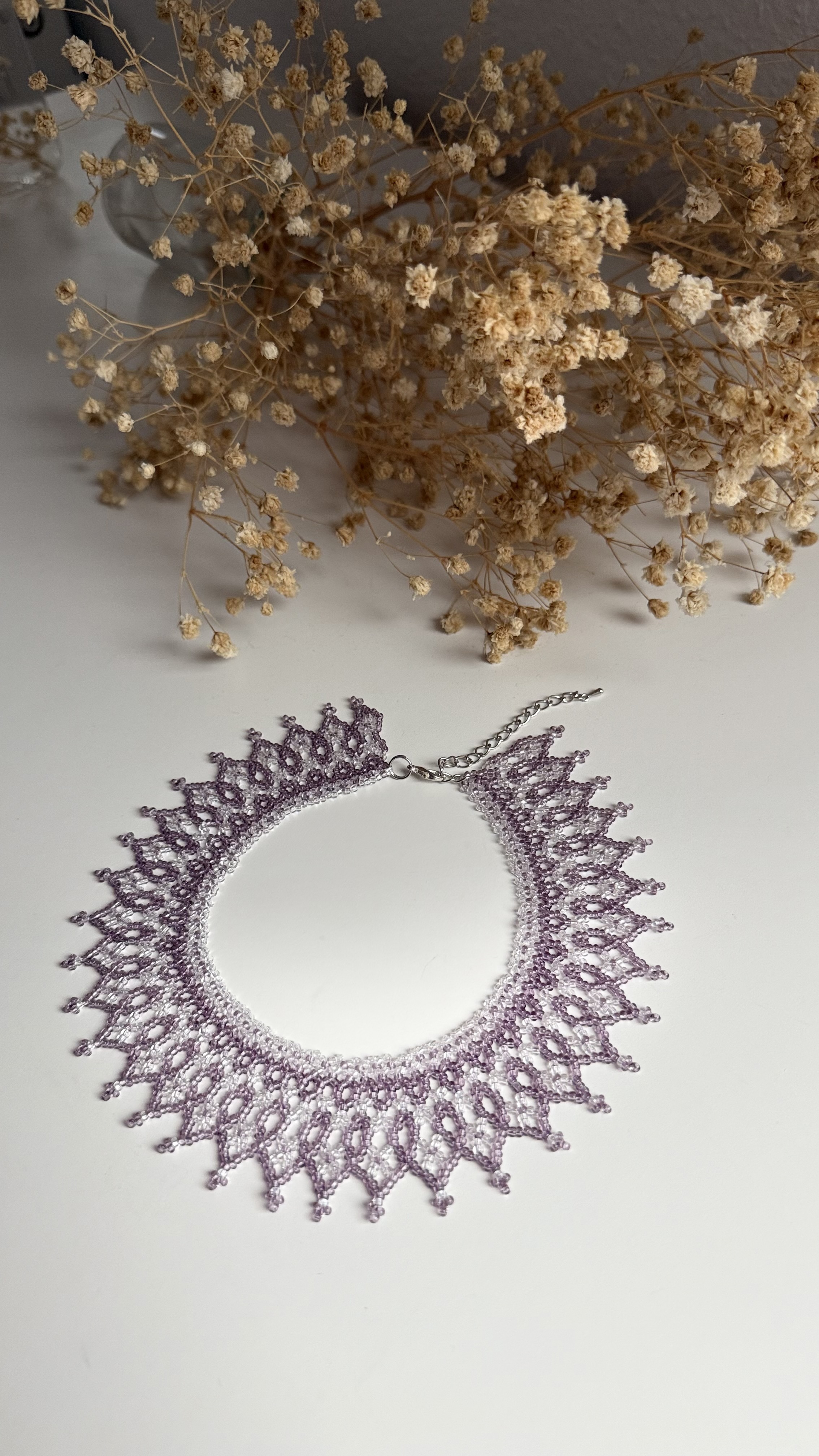 Handmade Purple Transparent Beaded Sylianka Choker Necklace - Image 4