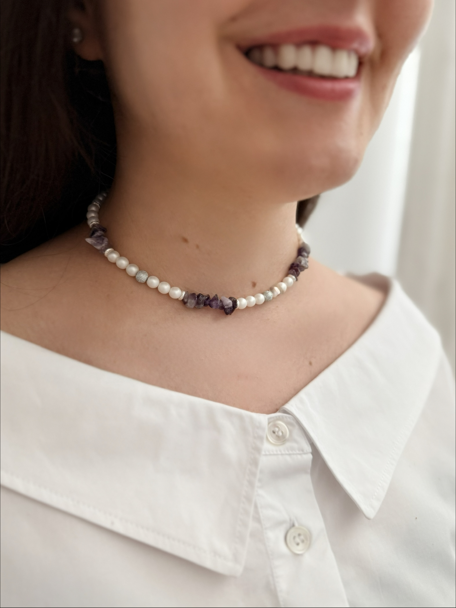 Amethyst & Matte Bead Choker - Image 1