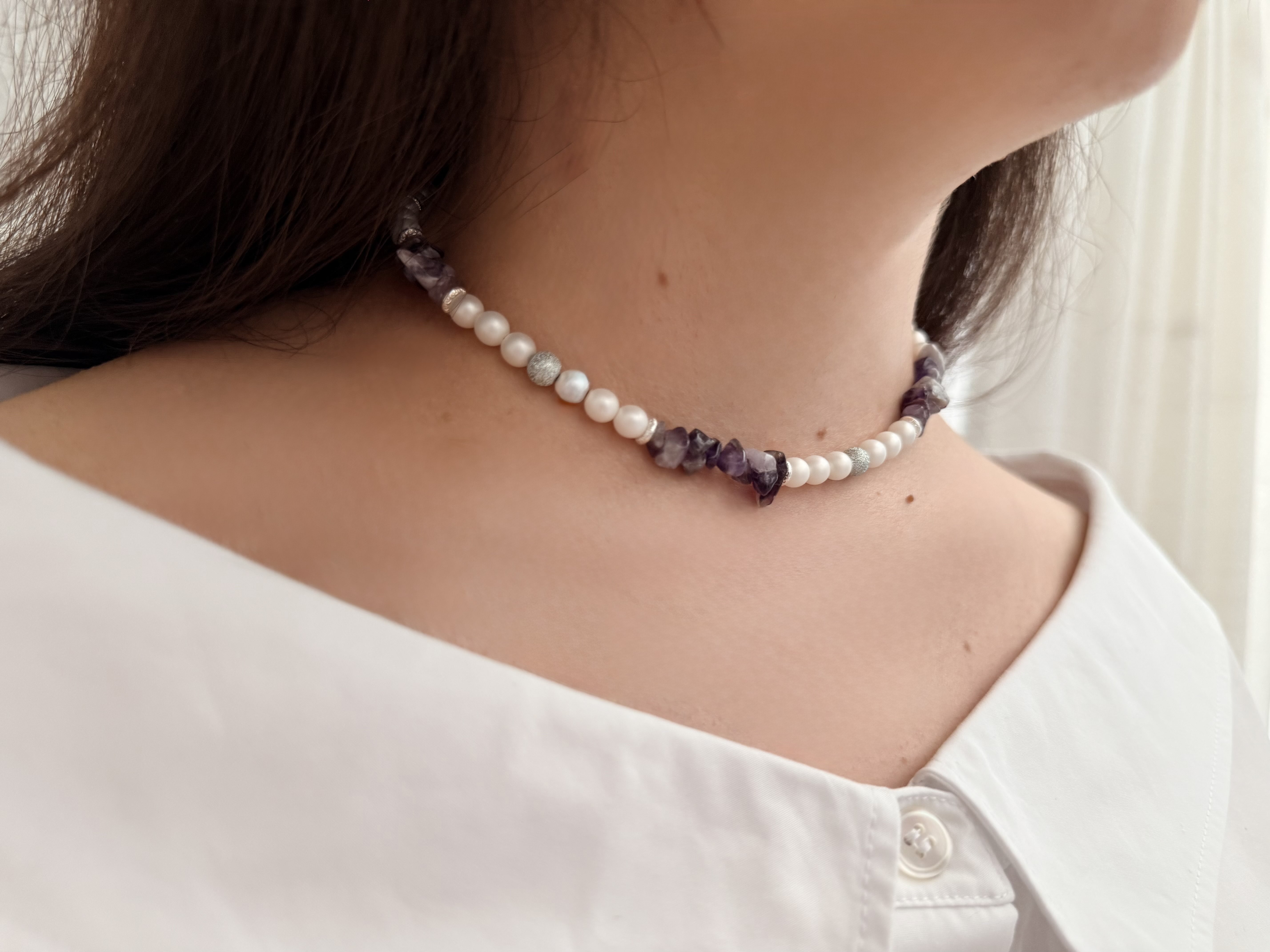 Amethyst & Matte Bead Choker - Image 3