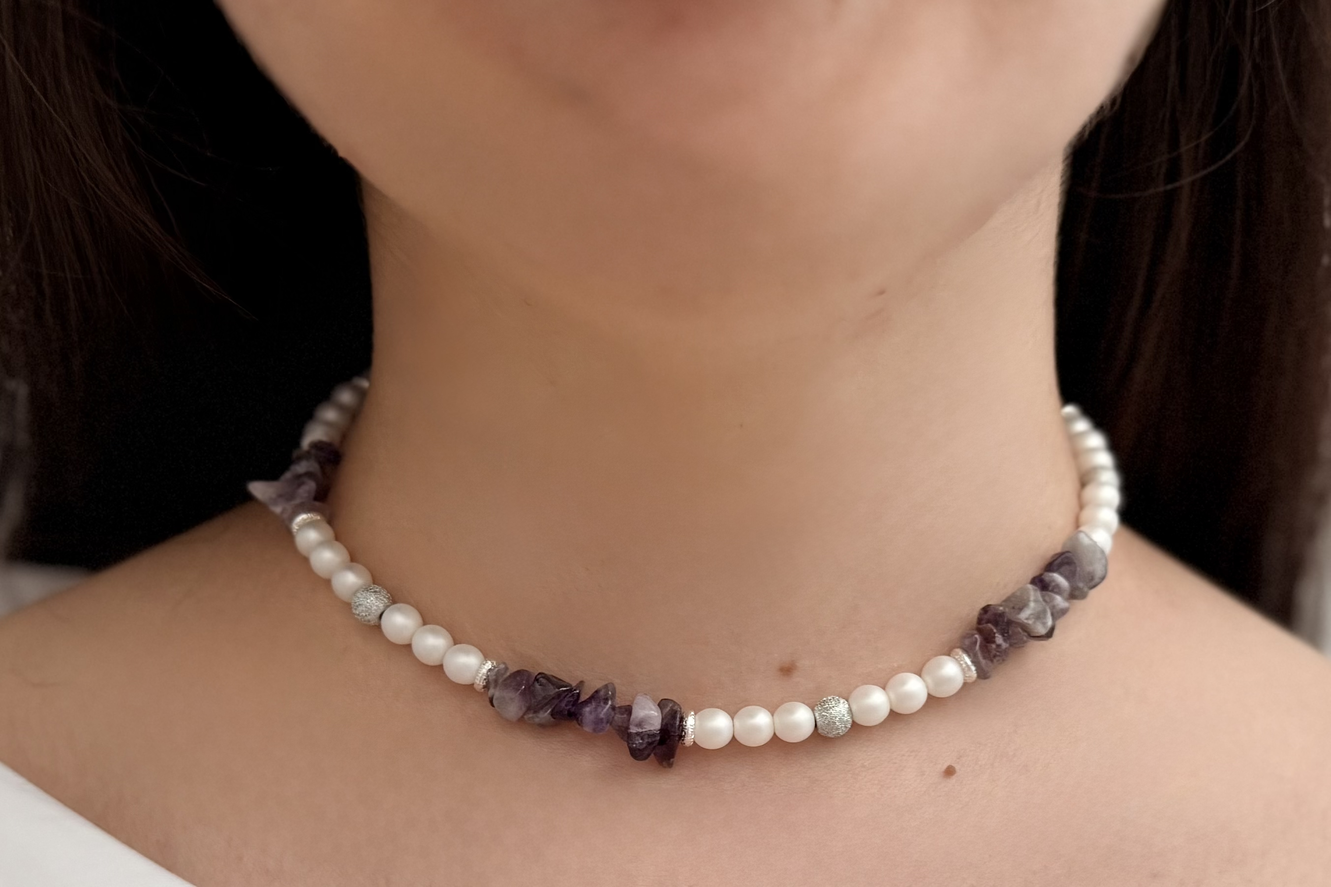 Amethyst & Matte Bead Choker - Image 2
