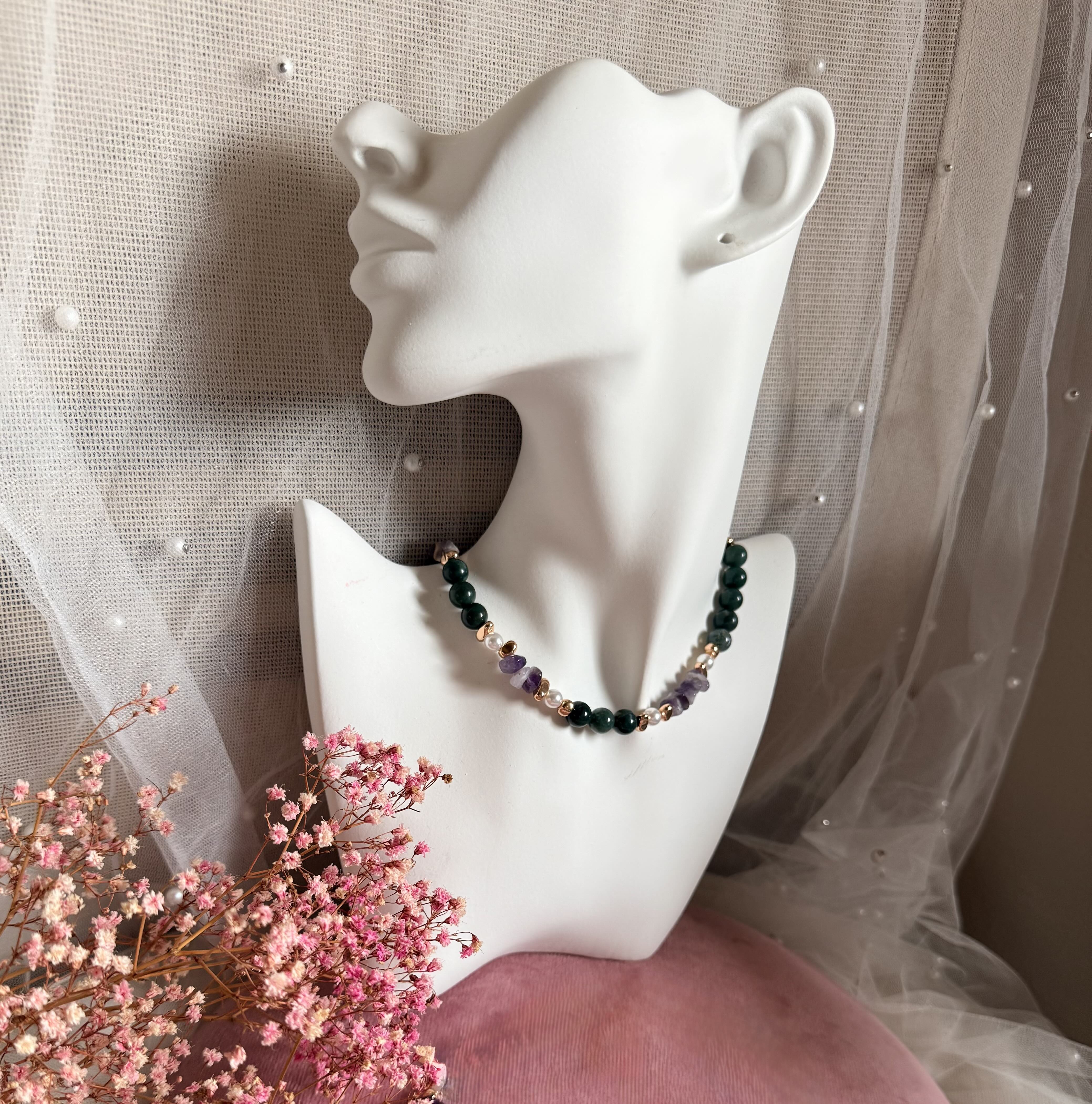 Handmade Emerald & Amethyst Style Choker — Multi-Gemstone Beaded Necklace - Image 1