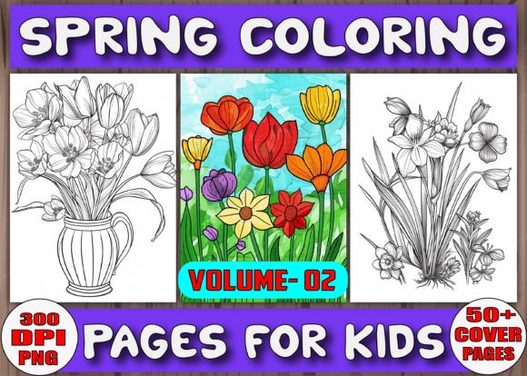 Spring floral coloring book pages preview with tulips and daffodils