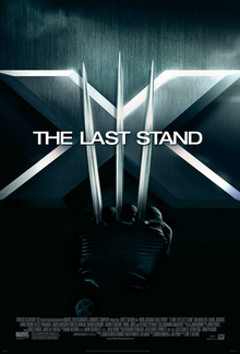 Wolverine in front, flanked by Storm and Angel, and a crowd of other mutants. There are dark clouds overhead and the tagline "Whose side will you be on?"
