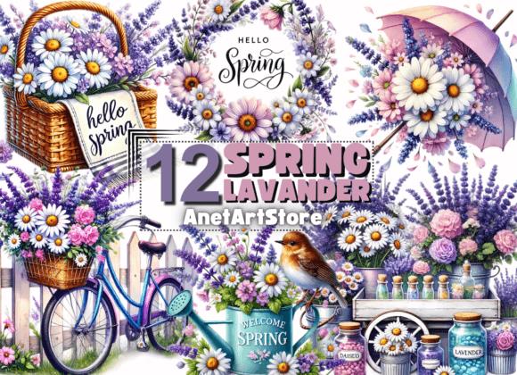 Spring Lavender and Daisy Clipart Collection