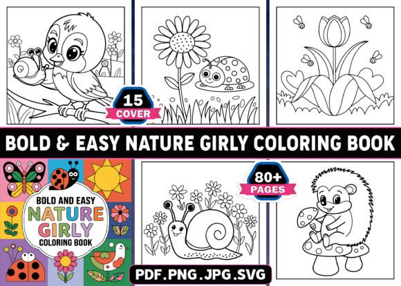 Bold & Easy Nature Girly Coloring Book Cover