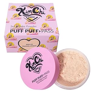Kimchi Chic Beauty Puff Puff Pass Set and Bake Setting Powder for Makeup, Extra Fluffy Loose Face Powder Poof, Soft Natural Face Makeup for Uneven Skin Tone, 03 Translucent
