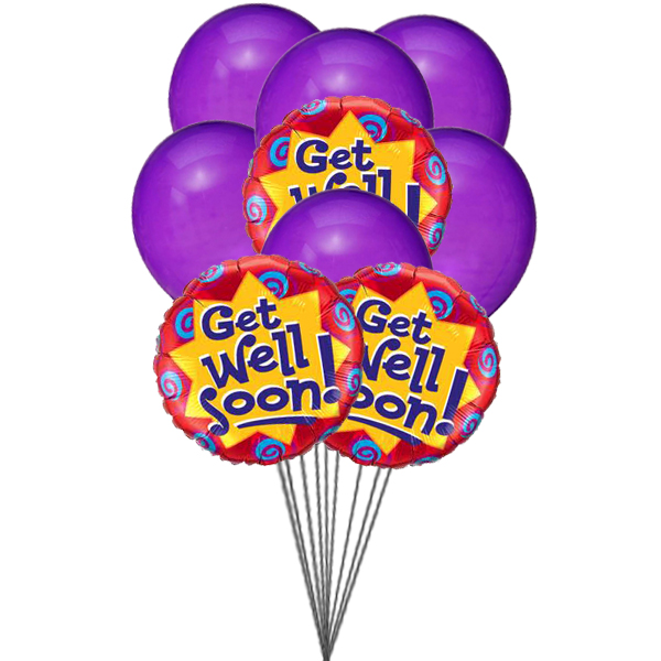 Purply getwell balloons (3 Latex & 3 Mylar Balloons)