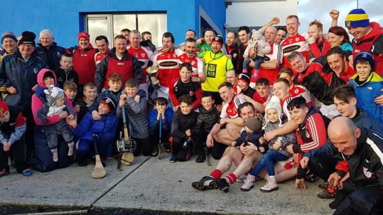Carrick Hurling club players and supporters celebrate after their Connacht Junior Hurling Final victory over Ballygar.