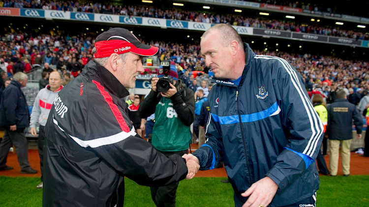 Mickey Harte agus Pat Gilroy i bPáirc an Chrócaigh i 2011.