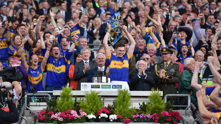Tipperary captain Brendan Maher lifts the Liam MacCarthy Cup.