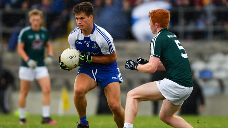 Andrew Moore of Monaghan in action against Nick Jackman of Kildare during the Electric Ireland GAA Football All-Ireland Minor Championship Quarter-Final.