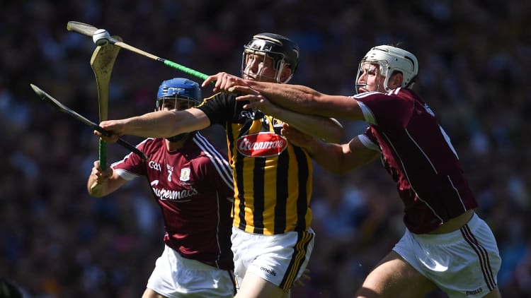 Kilkenny's Walter Walsh and Galway's Gearoid McInerney tussle for the sliotar in the Leinster SHC Final.