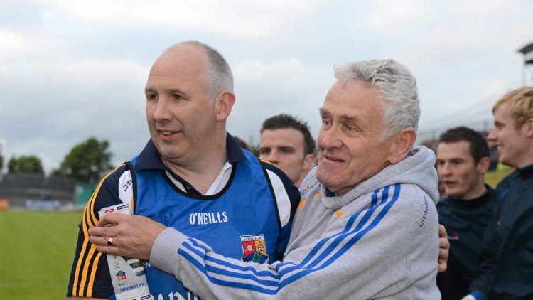 Glenn Ryan and John Fay celebrating following a 2012 All Ireland Qualifier win for Longford over Derry.