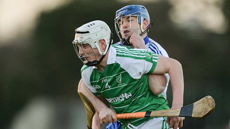 Liam Ryan, Leinster, and Sean McInerney, Connacht, collide at MacDonagh Park, Nenagh.