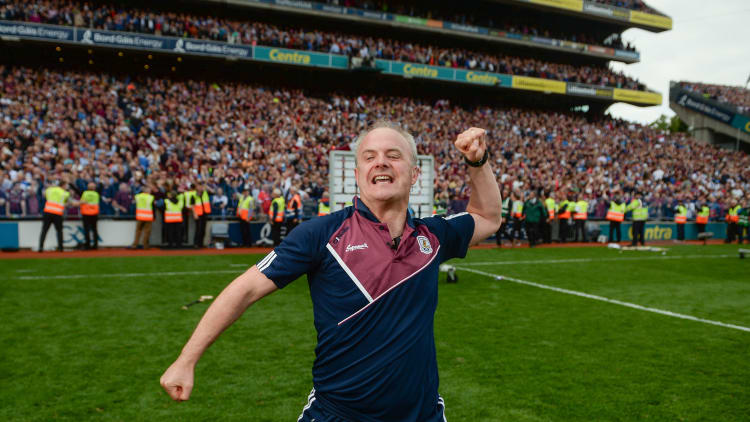Galway manager Mícheál Donoghue celebrates at Croke Park.
