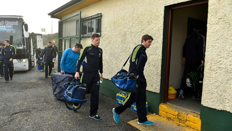 Conor McManus and Dessie Mone pictured for an Allianz League match for Monaghan in 2015.