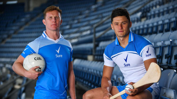 Dublin footballer Ciaran Kilkenny and Wexford hurler Lee Chin pictured at the launch of Sure's online GAA trivia quiz.