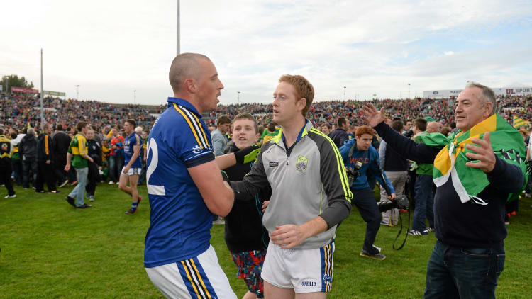 Kieran Donaghy agus Colm Cooper ag céiliúradh i 2014.