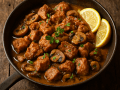 Pork Tigania with Retsina and Mushrooms